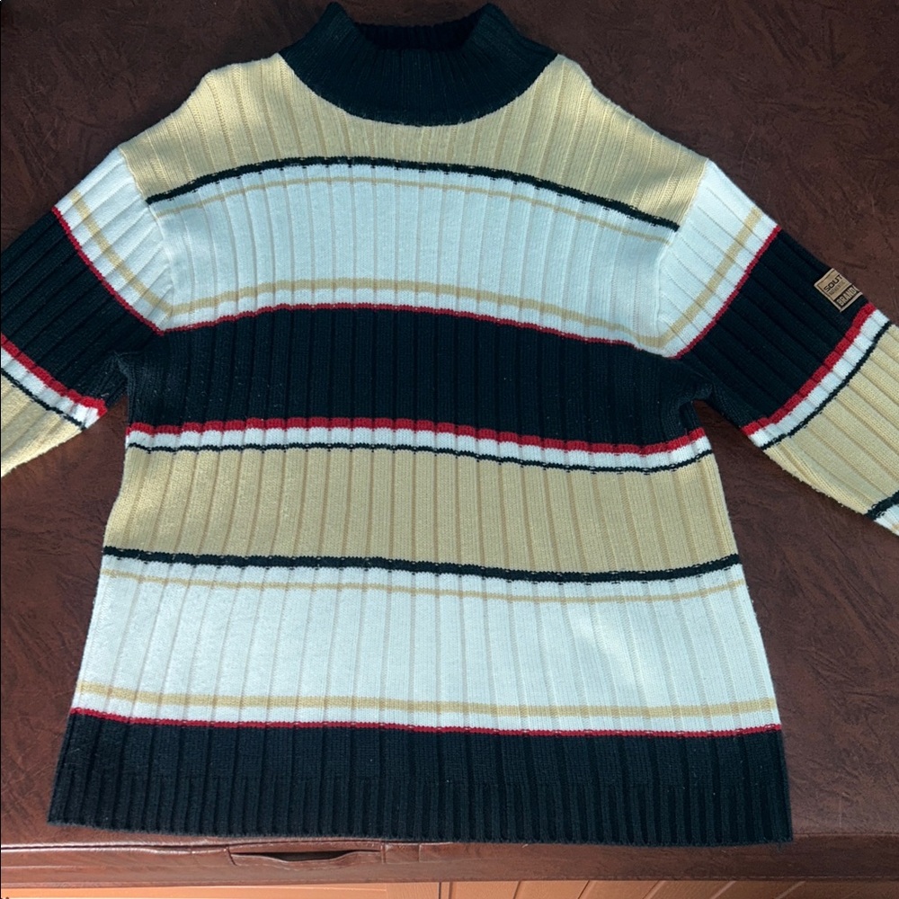 South Pole Ribbed Sweater - Black, White, Red, Tan